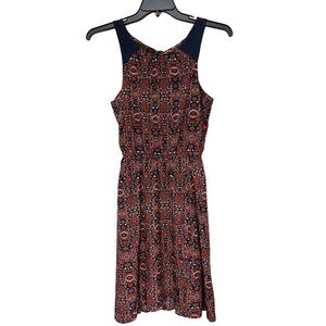 Athleta XS Sleeveless Red‎ & Navy Geometric Print Dress With Tie-Back
